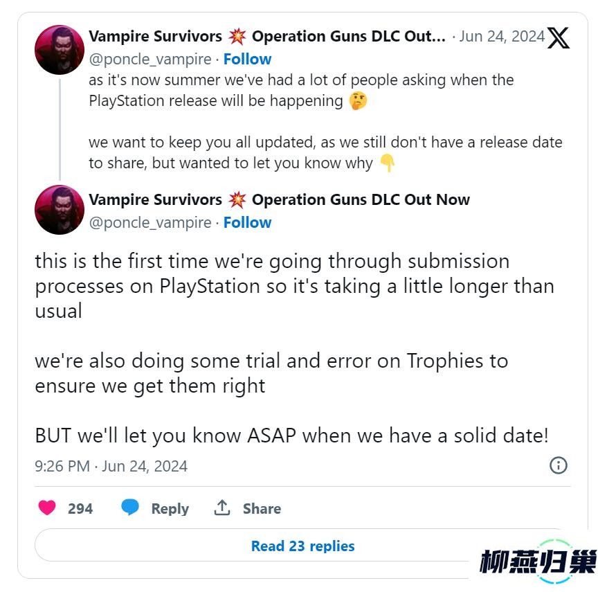 吸血鬼幸存者解释为何未公布PS版发售日