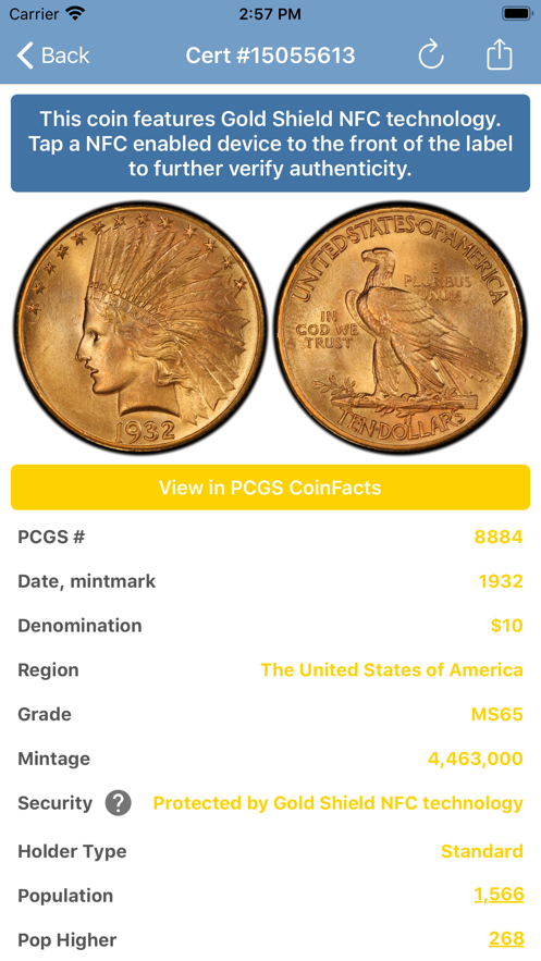 PCGS Coin Cert Verification